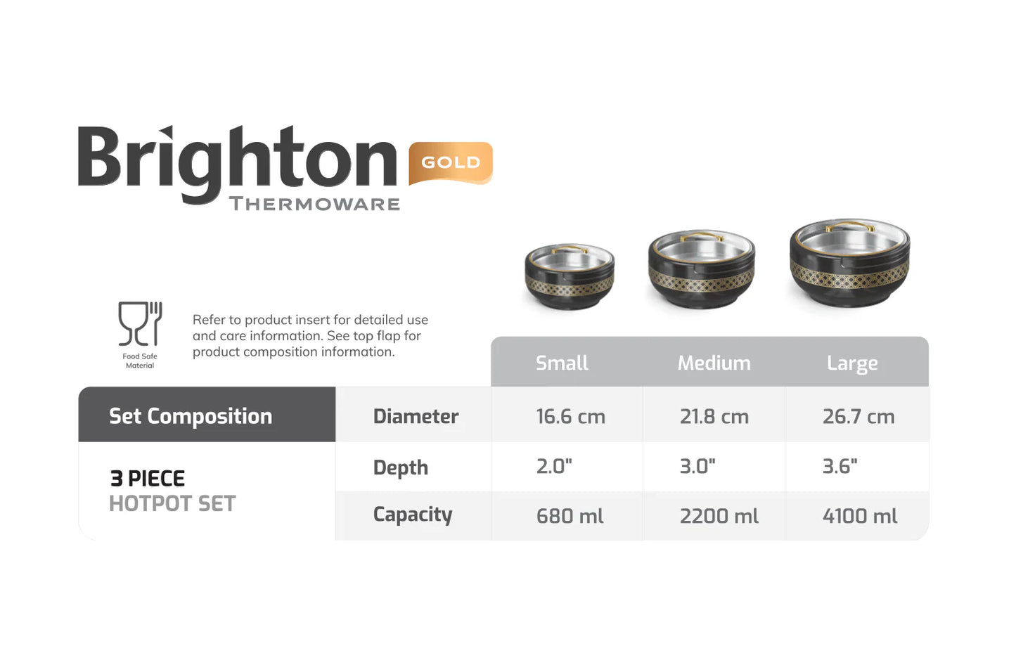 Brighton Hotpot Gold Set - 3 Pcs | Insulated Casserole Set | Maroon - Pleco Houseware