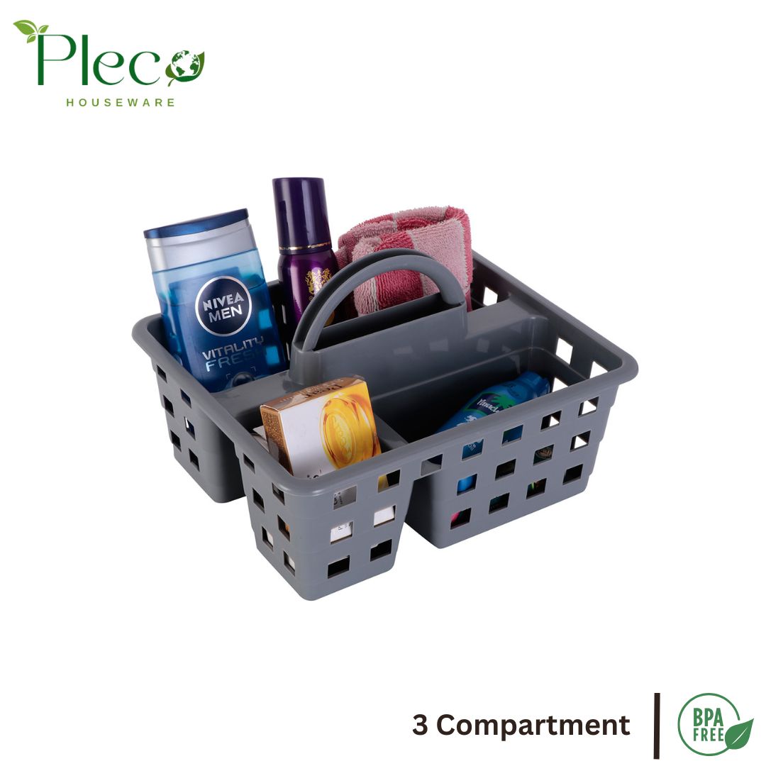 Caddy Basket – 3 Compartment Plastic Storage Tote Organizer for Home & Baby Use - Pleco Houseware