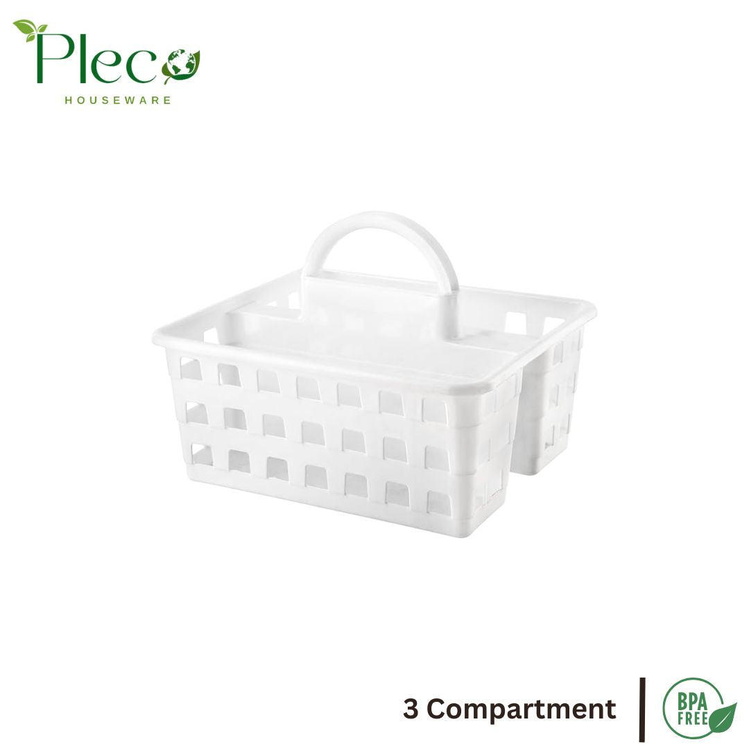 Caddy Basket – 3 Compartment Plastic Storage Tote Organizer for Home & Baby Use - Pleco Houseware