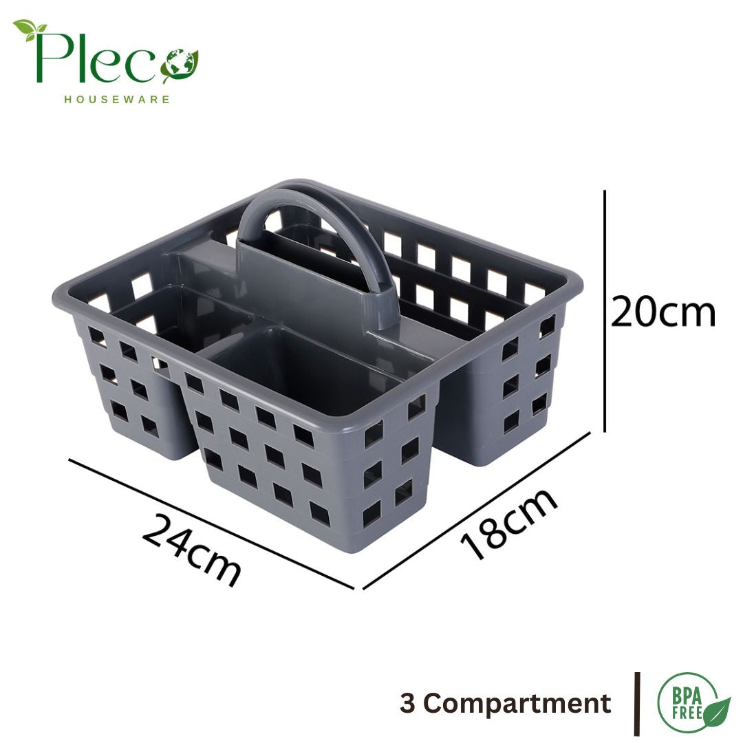Caddy Basket – 3 Compartment Plastic Storage Tote Organizer for Home & Baby Use - Pleco Houseware