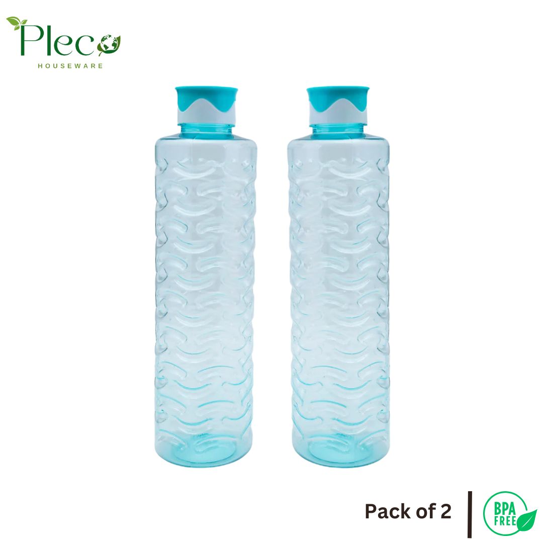 Fridge Water Bottle 2-Piece Set – 1200ml Each | Unbreakable Food Grade PET Plastic | Jumbo Series - Pleco Houseware