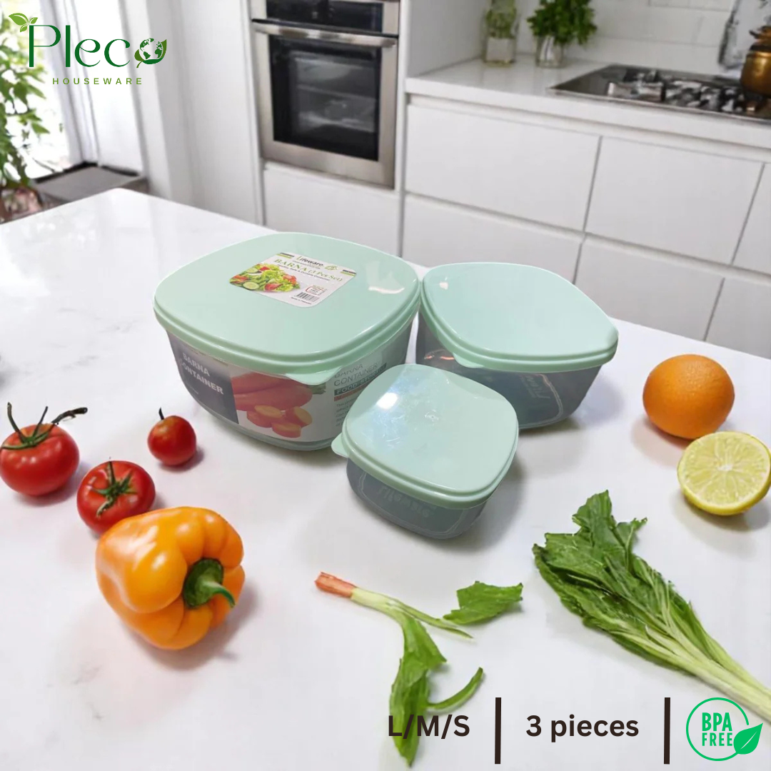 Food Storage Container Pack of 3 | Stackable BPA-Free Plastic Airtight Crisper Multipurpose Organizer Boxes