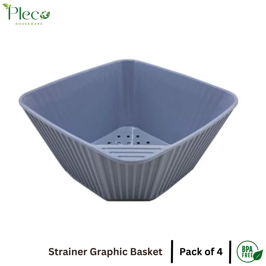Pack of 4 – Plastic Strainer & Colander Strainer Basket Set | Double Layer Fruit & Vegetable Washing Bowl | Wheat Straw Rice, Noodles & Pasta Draining Basket