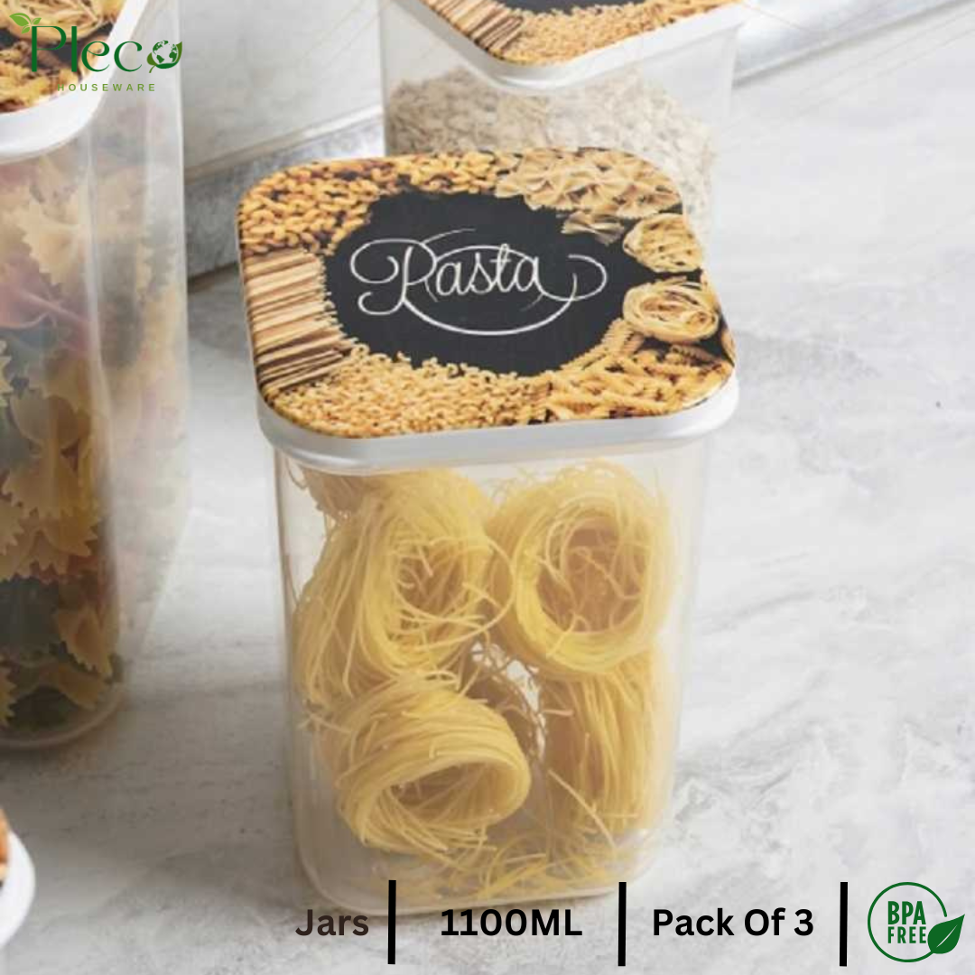 Airtight Spice Jar Set 1100ml | 3 Pcs Grocery & Kitchen Storage Container Set for Spices, Pulses & Snacks