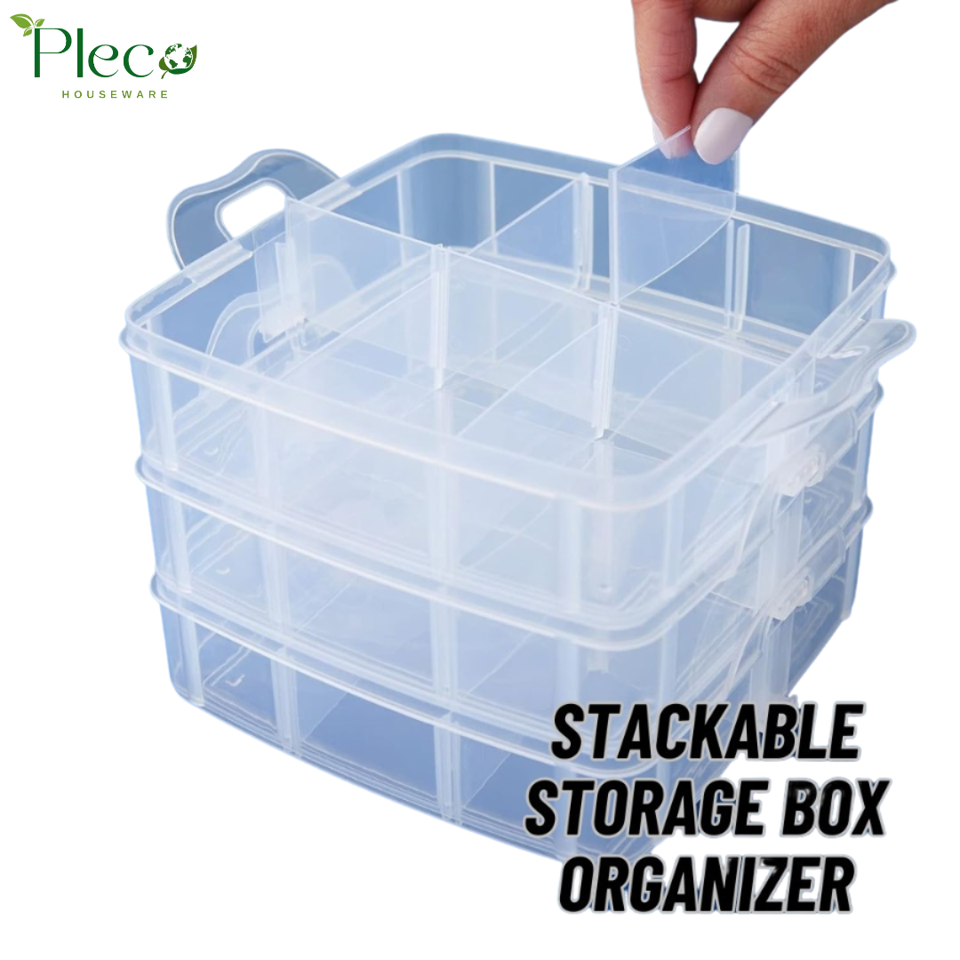 Transparent Stackable Jewelry Organizer Box | 2–4 Layer Multipurpose Plastic Storage Box with 12–24 Sections for Jewelry, Beads, Medicine & Accessories by Pleco Houseware