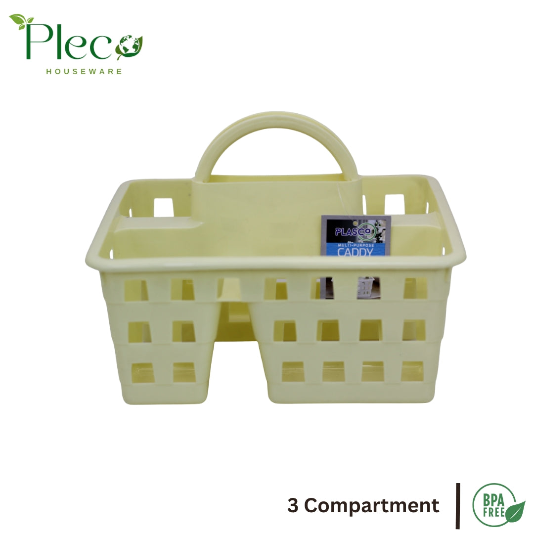 Caddy Basket – 3 Compartment Plastic Storage Tote Organizer for Home & Baby Use - Pleco Houseware