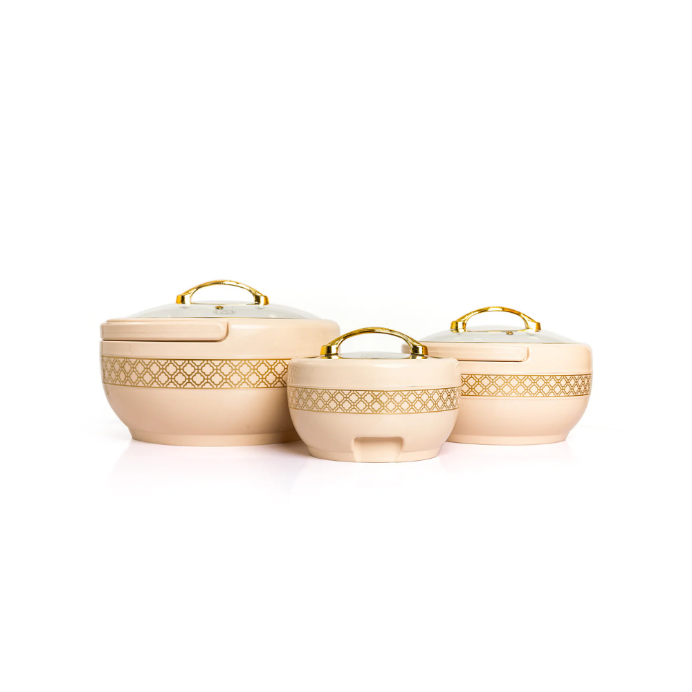 Brighton Hotpot Gold Set - 3 Pcs | Insulated Casserole Set | Beige - Pleco Houseware