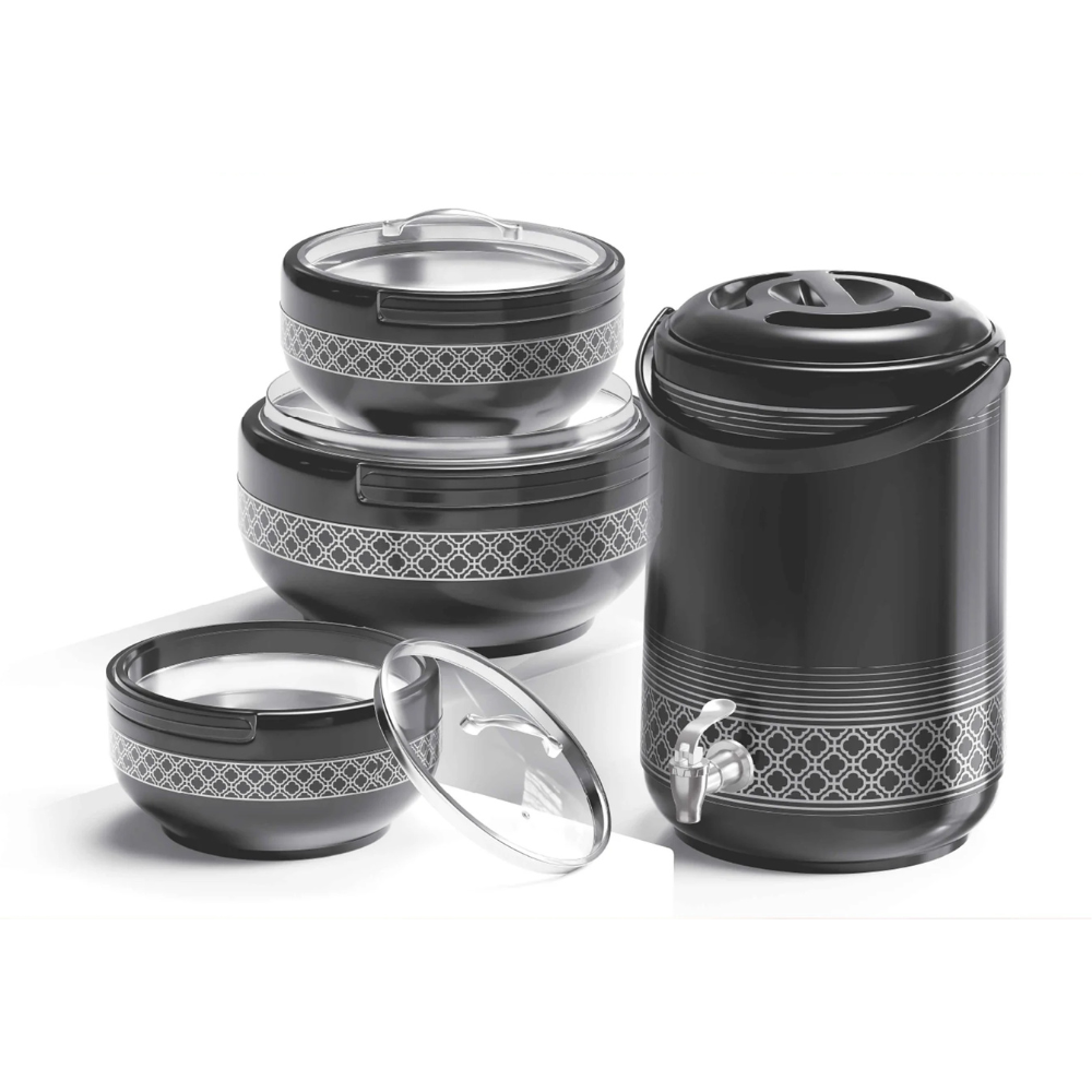 4 Pcs GIFT PACK Brighton 3 Hot Pot Set +1 piece Water Cooler 9 Litre in Gift Packing | Black - Pleco Houseware
