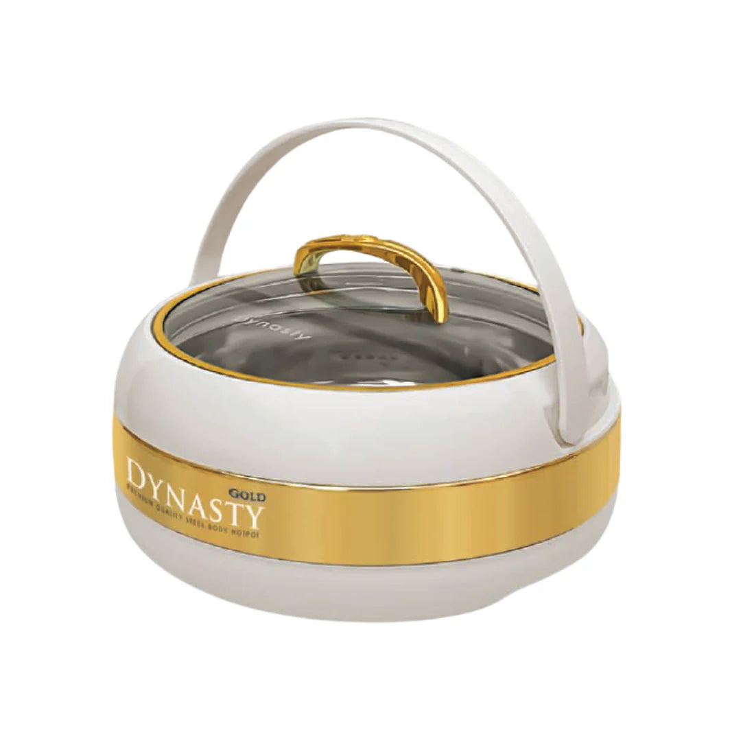 Dynasty White and Gold Hotpot Set with Water Cooler – 4 Piece Insulated Food Warmer Collection