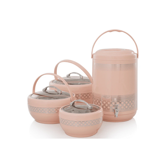 4 Pcs GIFT PACK Brighton 3 Hot Pot Set +1 piece Water Cooler 9 Litre in Gift Packing | Pink - Pleco Houseware