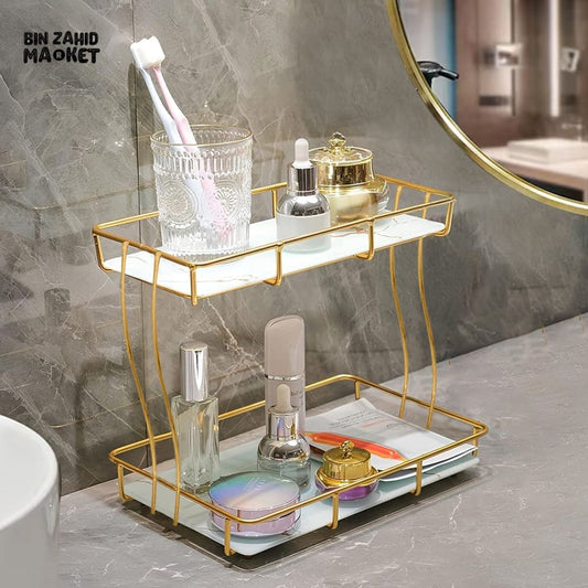 2-TIER RECTANGULAR GOLDEN VANITY STAND