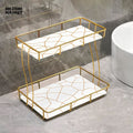 2-TIER RECTANGULAR GOLDEN VANITY STAND White