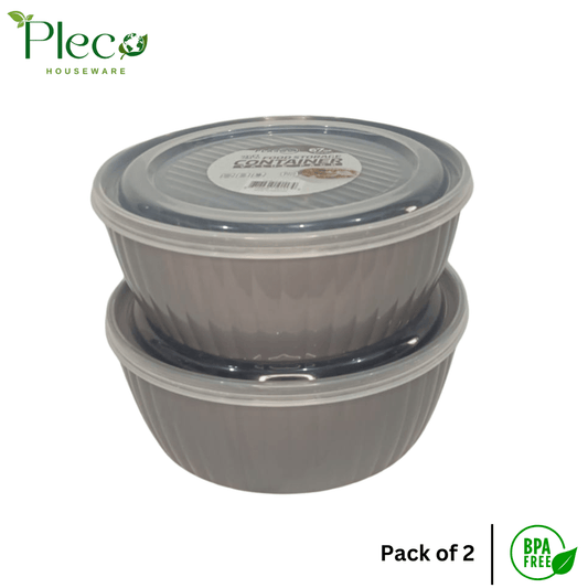 2000ml BPA - Free Food Storage Containers – Pack of 2 Airtight Round Bowls with Lids - Pleco Houseware