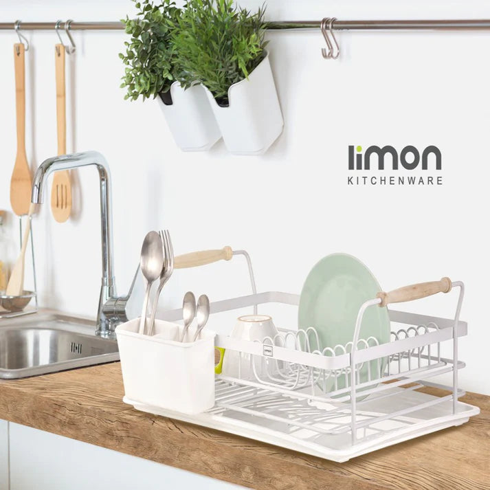 Modern Dish Rack Compact Compact Dish Rack with Wooden Handles – Limon Kitchenware