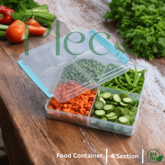 4 Grid Airtight Freezer Box with Lid & Lock | Plastic Food Storage Container | Multipurpose Frozen Food Fruit Organizer – 250ml Each Section - Pleco Houseware