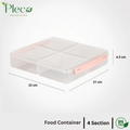 4 Grid Airtight Freezer Box with Lid & Lock | Plastic Food Storage Container | Multipurpose Frozen Food Fruit Organizer – 250ml Each Section - Pleco Houseware