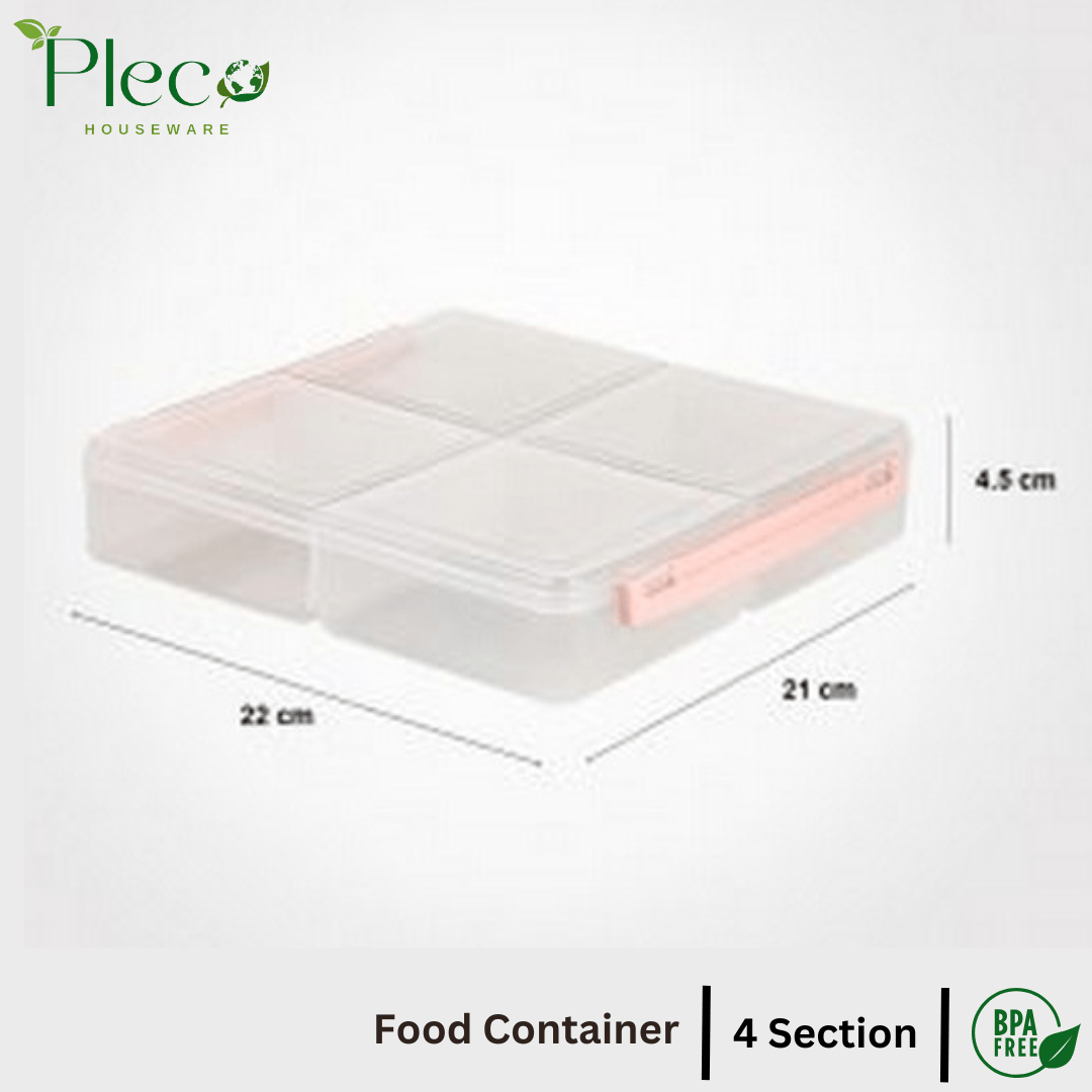 4 Grid Airtight Freezer Box with Lid & Lock | Plastic Food Storage Container | Multipurpose Frozen Food Fruit Organizer – 250ml Each Section - Pleco Houseware