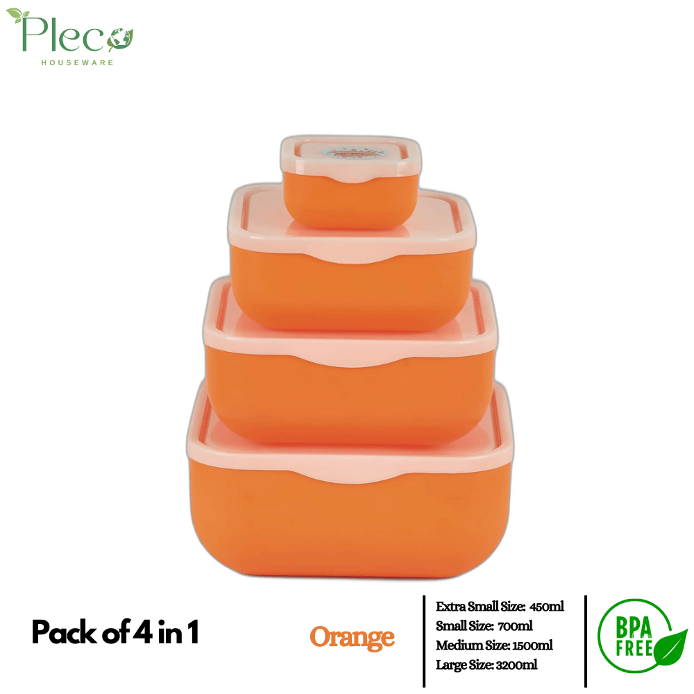 4 - in - 1 Unbreakable Food Storage Containers – BPA - Free with Invisible Lids - Pleco Houseware