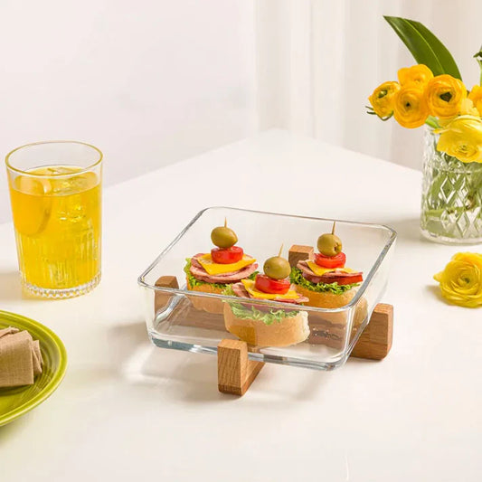 SnackEase X‑Base Wooden Server with Glass Dish