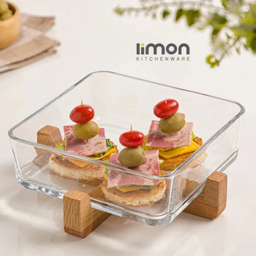 SnackEase X‑Base Wooden Server with Glass Dish