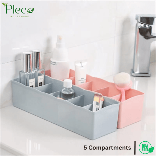 5 Grids Plastic Organizer Storage Box | Multipurpose Drawer Storage for Socks, Underwear, Makeup & Jewelry | Stackable Closet & Wardrobe Organizer – Random Colors - Pleco Houseware