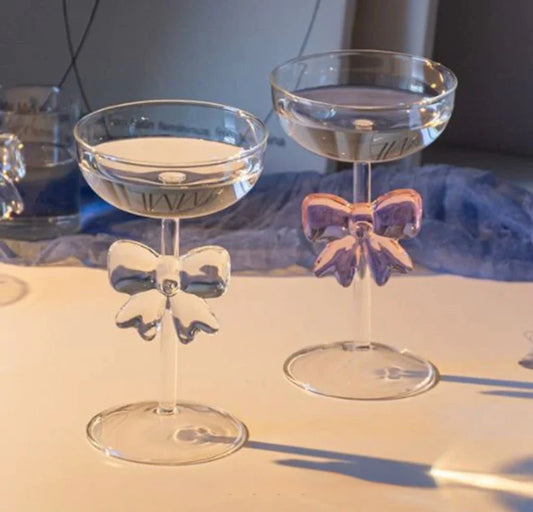 Exquisite Pink Bow Coupe Glass – Elegant Dessert & Cocktail Glass (1 Pc)