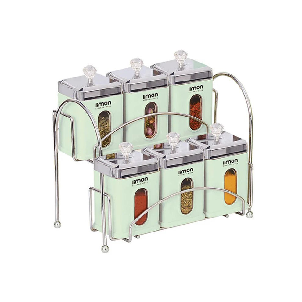 6‑Piece Airtight Spice Jar Rack w/ Spoons - Pleco Houseware