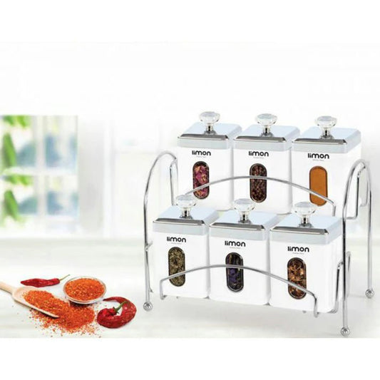 6‑Piece Airtight Spice Jar Rack w/ Spoons - Pleco Houseware