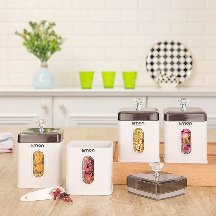 6‑Piece Airtight Spice Jar Rack w/ Spoons - Pleco Houseware