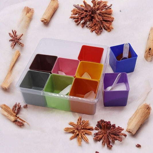 9 Compartment Spice Box Masala Box Seasoning Box with Masala Jars for Kitchen - Pleco Houseware