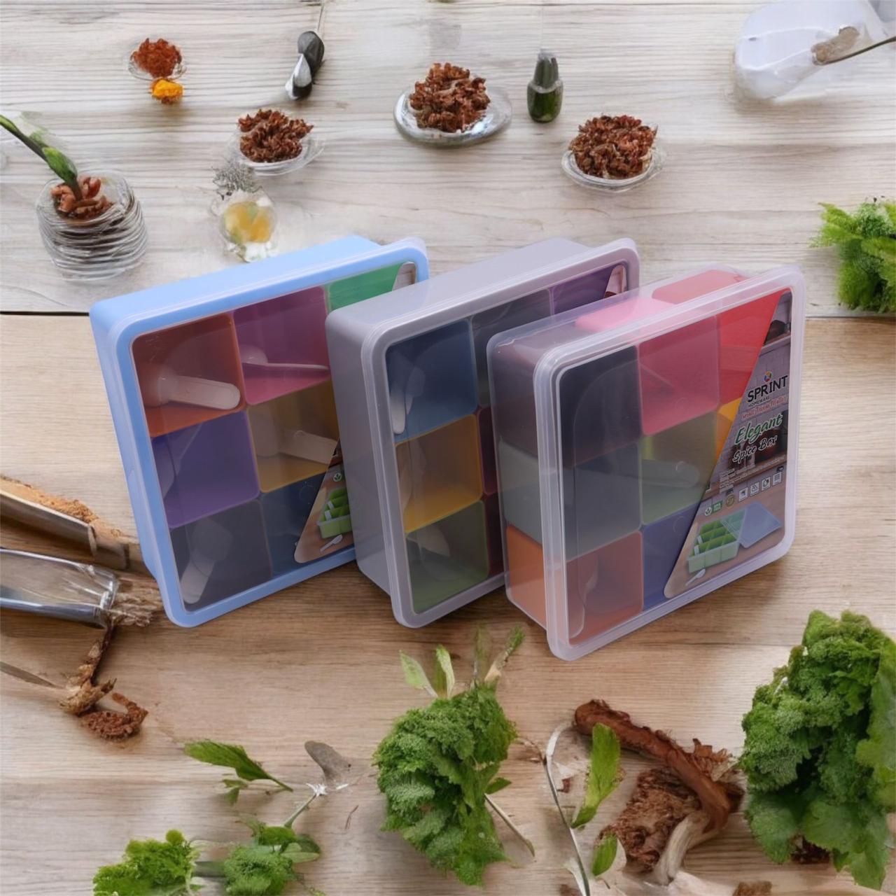 9 Compartment Spice Box Masala Box Seasoning Box with Masala Jars for Kitchen - Pleco Houseware