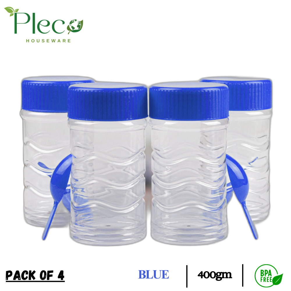 Pack of 4 Jars for Kitchen | 400ml Ideal Storage for Seasonings - Herbs, BBQ and Spices | BPA Free Jar - Pleco Houseware