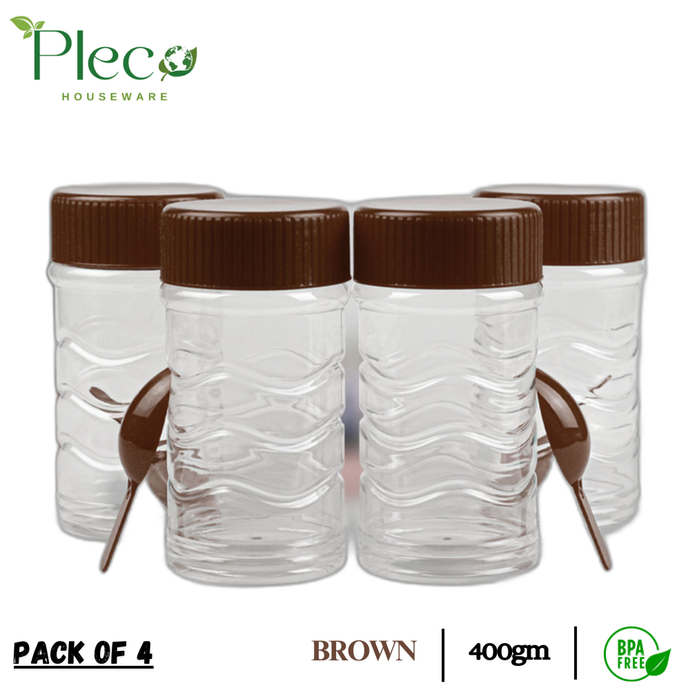 Pack of 4 Jars for Kitchen | 400ml Ideal Storage for Seasonings - Herbs, BBQ and Spices | BPA Free Jar - Pleco Houseware