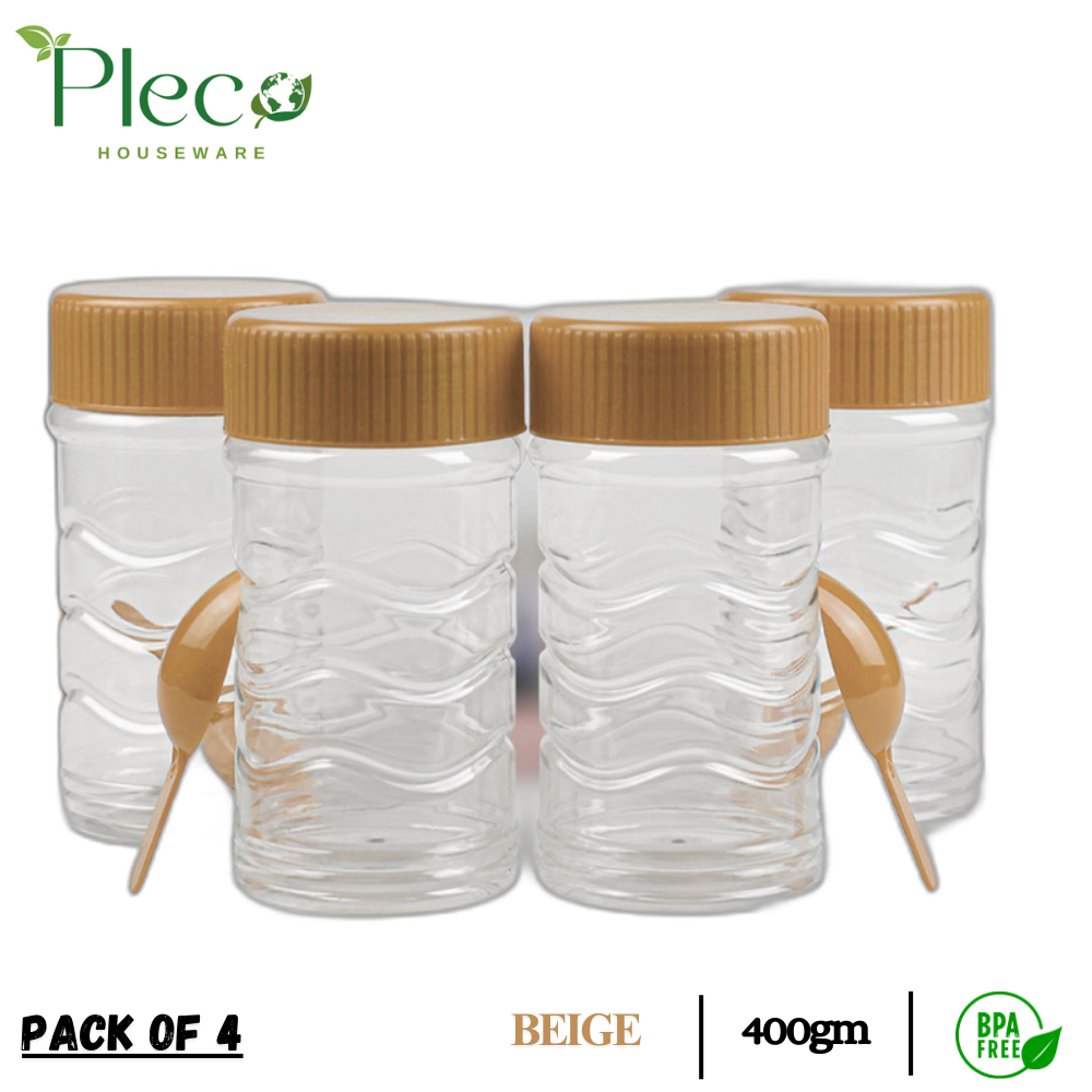 Pack of 4 Jars for Kitchen | 400ml Ideal Storage for Seasonings - Herbs, BBQ and Spices | BPA Free Jar - Pleco Houseware