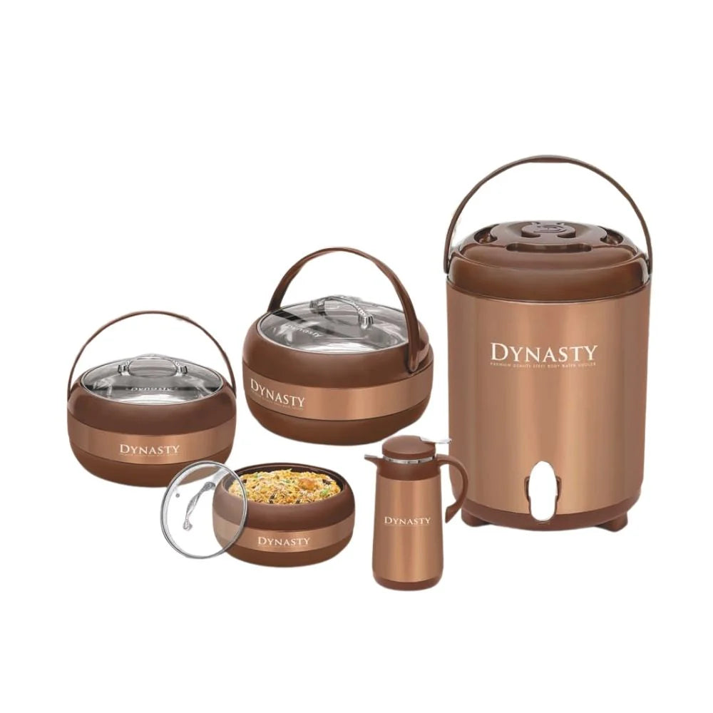Dynasty Classic 5-Piece Insulated Hotpot Set with Water Cooler and Thermos Flask - Pleco Houseware
