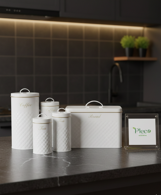 5 Pcs Metal Kitchen Bread Box & Storage Jar Set | Modern Countertop Canister Set