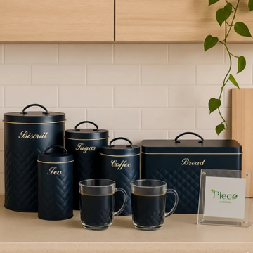 5 Pcs Metal Kitchen Bread Box & Storage Jar Set | Modern Countertop Canister Set