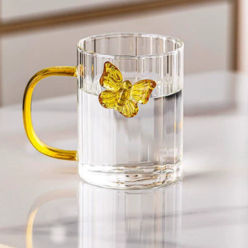 High Borosilicate 3d Butterfly Striped Glass Cup Creative Colored Handle Glass Mugs 1 piece