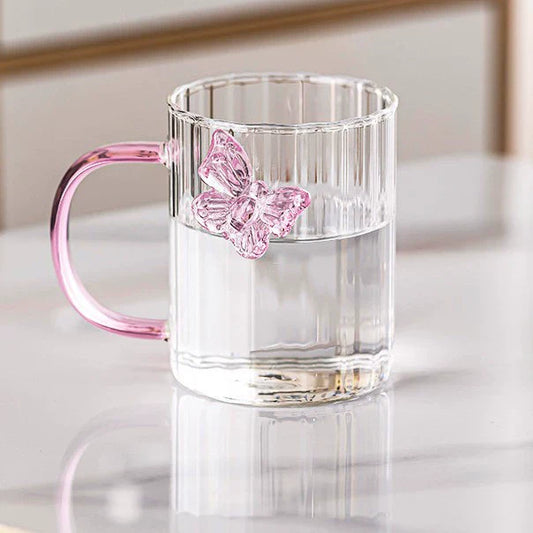 High Borosilicate 3d Butterfly Striped Glass Cup Creative Colored Handle Glass Mugs 1 piece