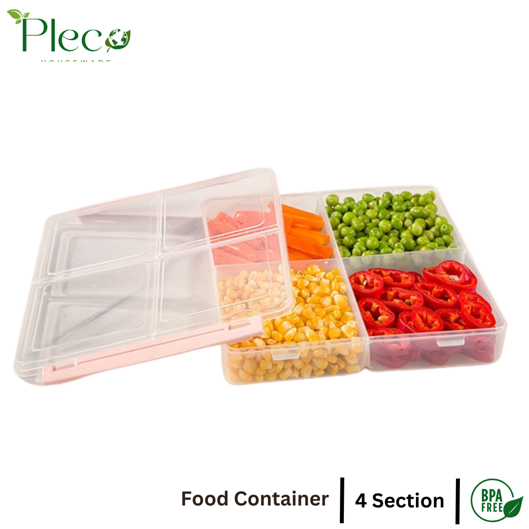 4 Grid Airtight Freezer Box with Lid & Lock | Plastic Food Storage Container | Multipurpose Frozen Food Fruit Organizer – 250ml Each Section