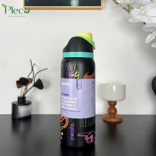 Owala FreeSip 24oz Water Bottle – Neon  Geo Black