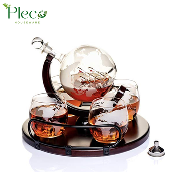 Luxury Globe Decanter Set + 4 Crystal Premium Glasses