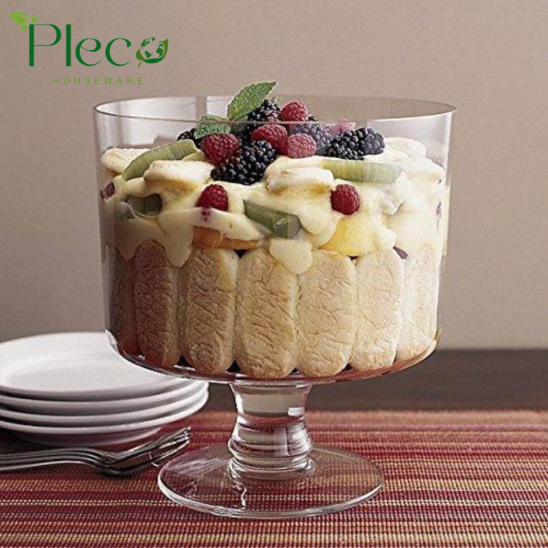 Trifle Bowl Large 3 Liter | Clear Serving & Dessert Bowl | Elegant Tableware - Pleco Houseware