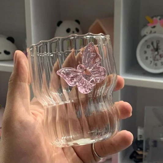 3D Butterfly Glass Cup 300ML | Aesthetic Drinkware (1 Pc)