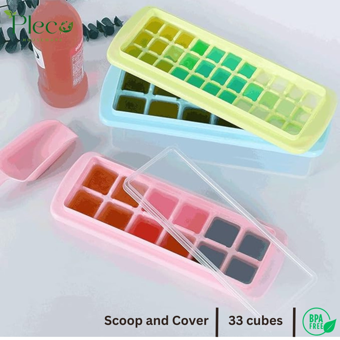 Ice Cube Tray Set with Lid & Storage Bin – 33 Nugget Ice Tray + Popsicle Molds + Scoop – Reusable Ice Molds for Kitchen, Bar & Hotel Use