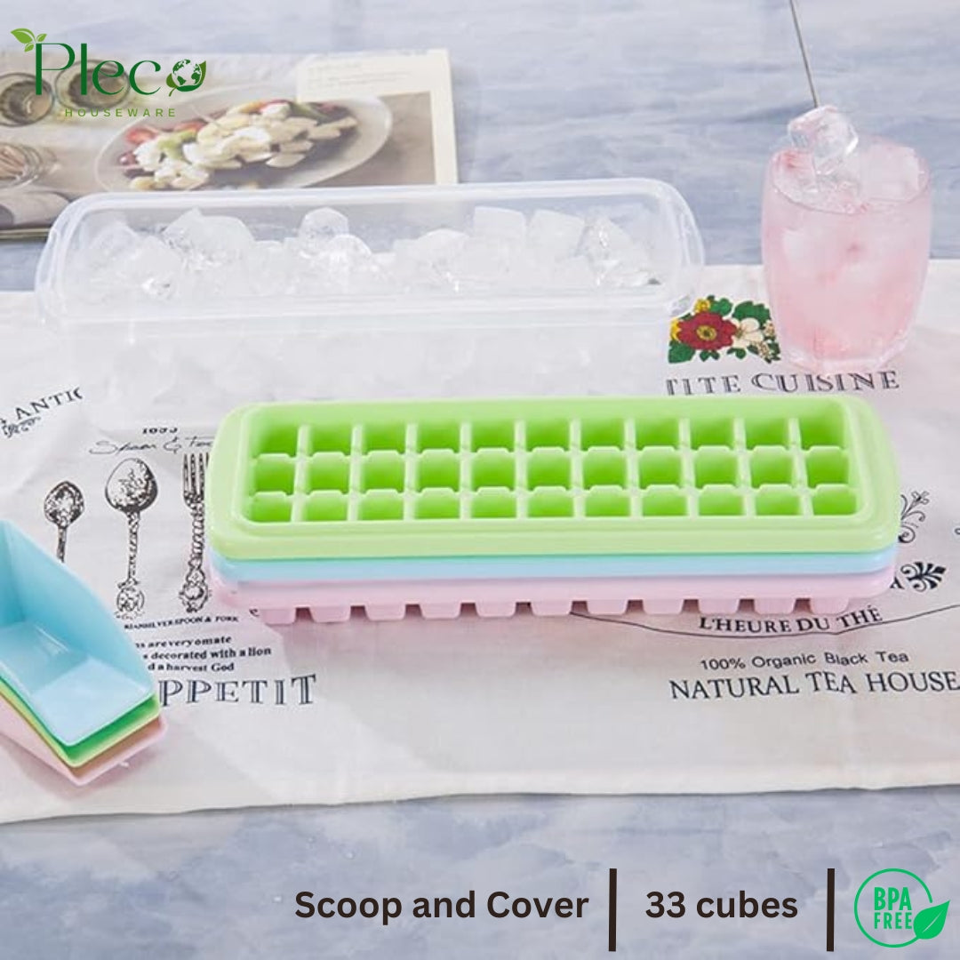 Ice Cube Tray Set with Lid & Storage Bin – 33 Nugget Ice Tray + Popsicle Molds + Scoop – Reusable Ice Molds for Kitchen, Bar & Hotel Use