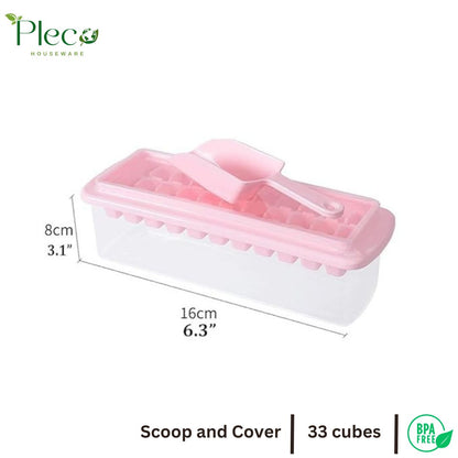Ice Cube Tray Set with Lid & Bin – 33 Grid + Scoop & Popsicle Molds - Pleco Houseware