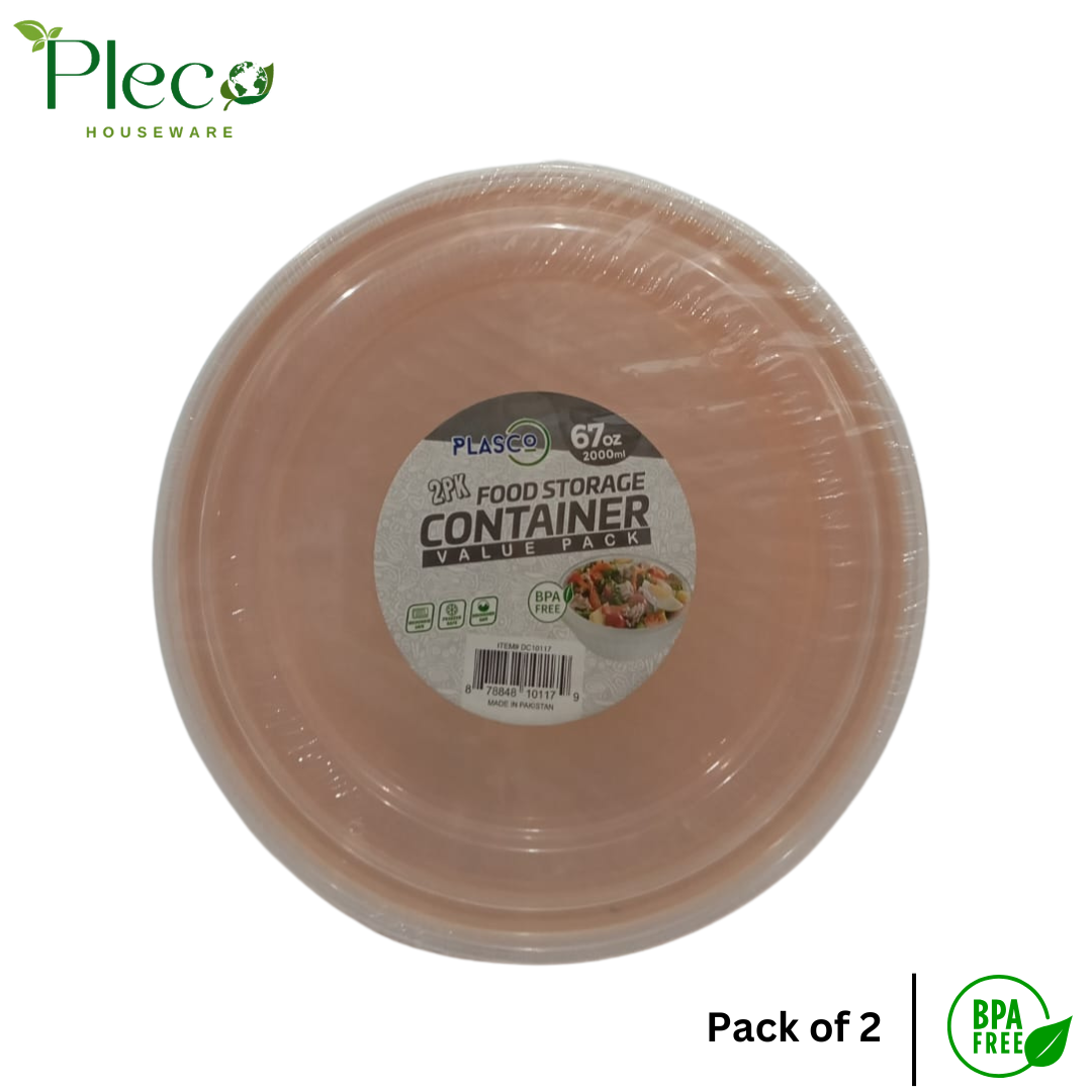 2000ml BPA-Free Food Storage Containers – Pack of 2 Airtight Round Bowls with Lids - Pleco Houseware