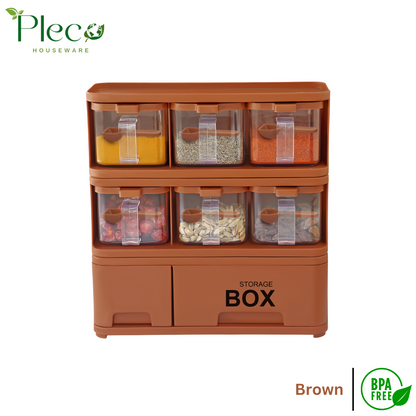 Purity Max Storage Box Condiments & Spice Rack With 6 Spice Jars and Spoons - 500ml - Pleco Houseware