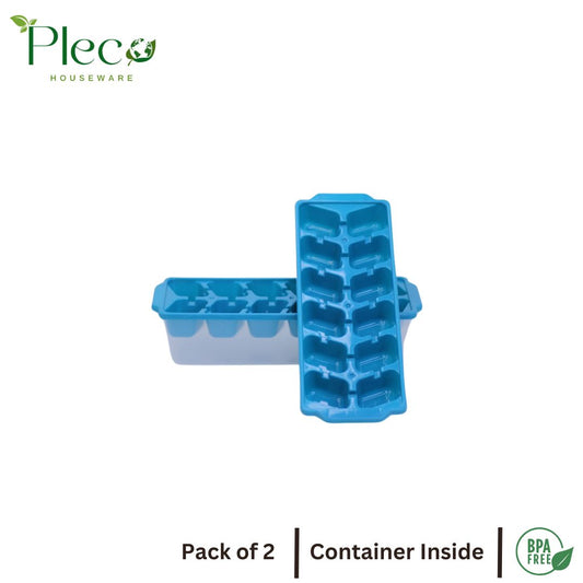 Ice Cube Tray with Storage Box – Pack of 2 | Easy Push Pop Out Flexible Ice Cube Molds | Plastic Freezer Mold for Fast Ice Making | 12 Bricks per Tray | Leakproof & Stackable Design | BPA-Free Ice Molds for Drinks, Baby Food, Juices, Cocktails